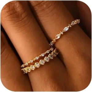 Kainier 3PCS Stackable Gold Rings for Women 1mm 14K Gold Plated Dainty Thin Pinky Rings for Women Non Tarnish CZ Band Classic Cute Stacking Thumb Knuckle Ring Comfort Fit Size 5 to 10