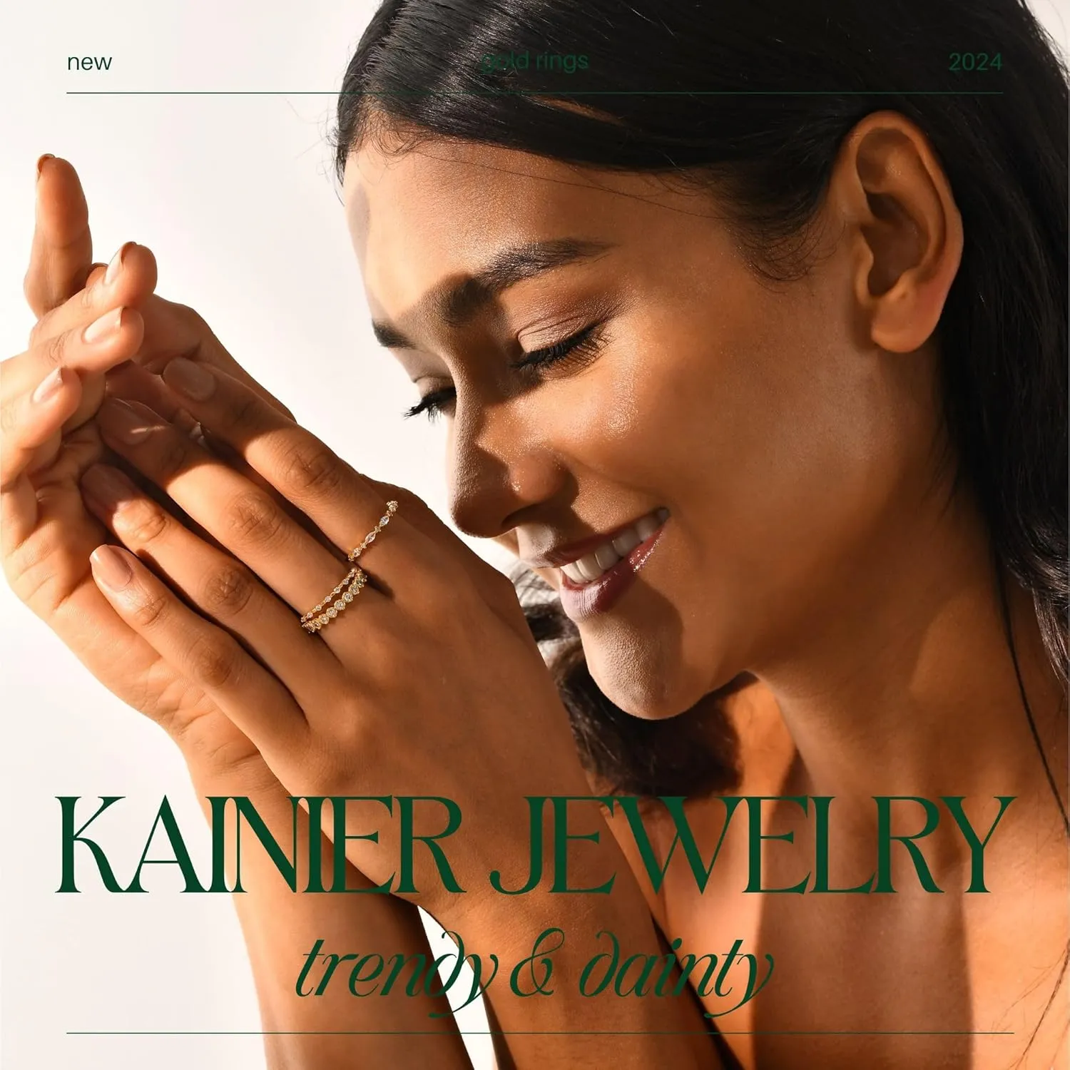 Kainier 3PCS Stackable Gold Rings for Women 1mm 14K Gold Plated Dainty Thin Pinky Rings for Women Non Tarnish CZ Band Classic Cute Stacking Thumb Knuckle Ring Comfort Fit Size 5 to 10