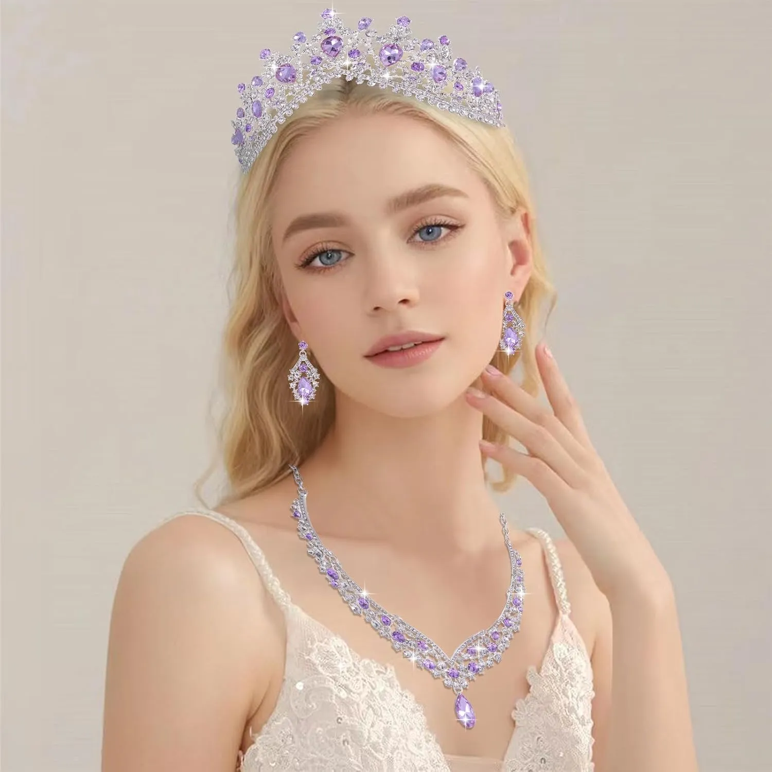 Kamirola Tiaras and Crowns for Women,Tiaras Earrings Necklace, Crystal Bridal Jewelry Set, Costume Party Halloween Prom Pageant Jewelry for Women (TR22)