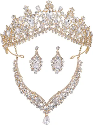 Kamirola Tiaras and Crowns for Women,Tiaras Earrings Necklace, Crystal Bridal Jewelry Set, Costume Party Halloween Prom Pageant Jewelry for Women (TR22)