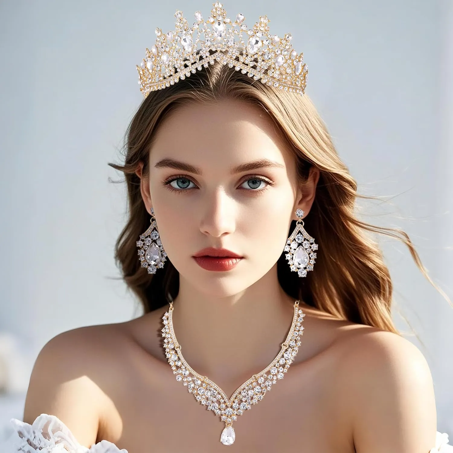 Kamirola Tiaras and Crowns for Women,Tiaras Earrings Necklace, Crystal Bridal Jewelry Set, Costume Party Halloween Prom Pageant Jewelry for Women (TR22)