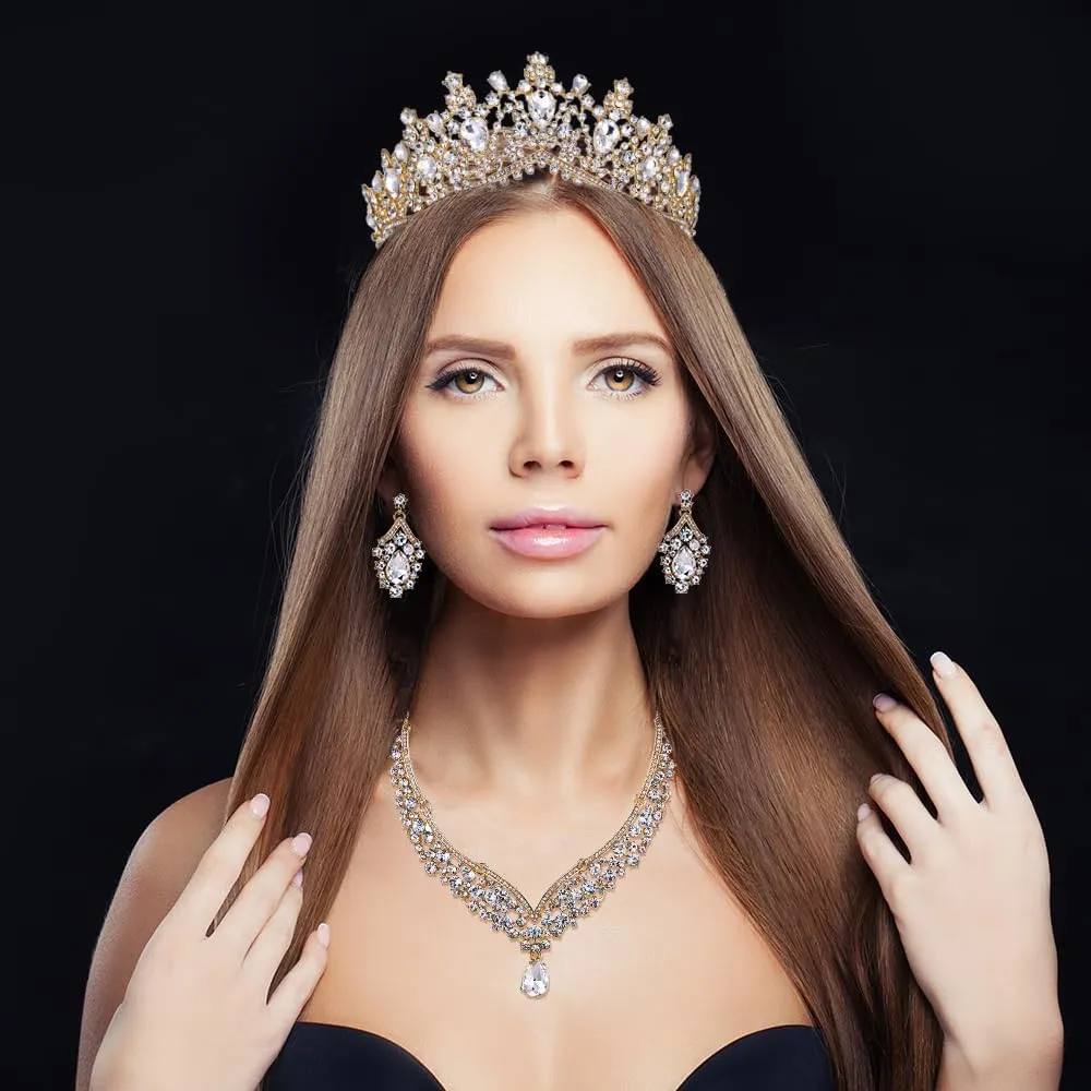 Kamirola Tiaras and Crowns for Women,Tiaras Earrings Necklace, Crystal Bridal Jewelry Set, Costume Party Halloween Prom Pageant Jewelry for Women (TR22)