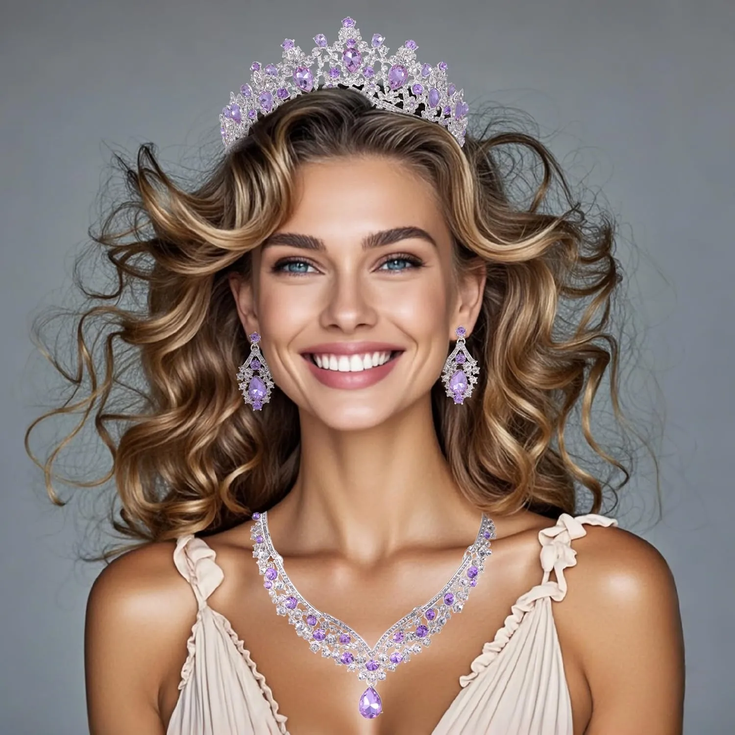 Kamirola Tiaras and Crowns for Women,Tiaras Earrings Necklace, Crystal Bridal Jewelry Set, Costume Party Halloween Prom Pageant Jewelry for Women (TR22)