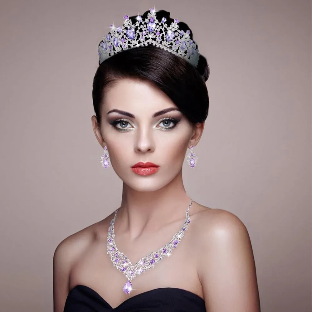 Kamirola Tiaras and Crowns for Women,Tiaras Earrings Necklace, Crystal Bridal Jewelry Set, Costume Party Halloween Prom Pageant Jewelry for Women (TR22)