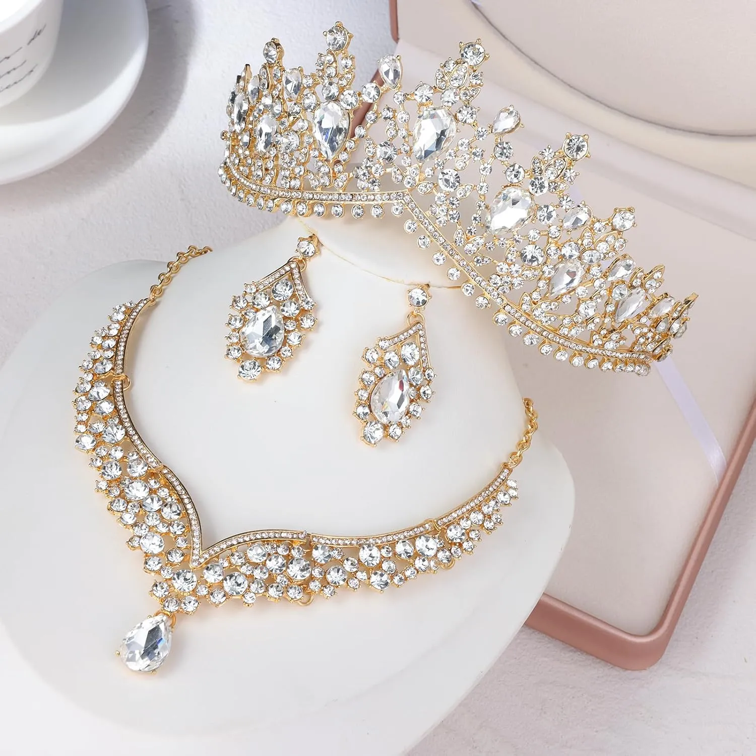 Kamirola Tiaras and Crowns for Women,Tiaras Earrings Necklace, Crystal Bridal Jewelry Set, Costume Party Halloween Prom Pageant Jewelry for Women (TR22)