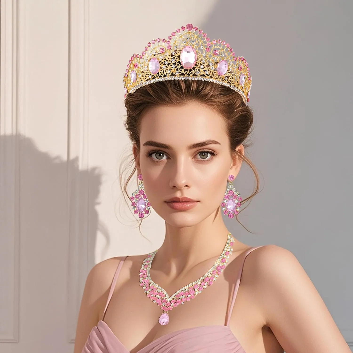 Kamirola Tiaras and Crowns for Women,Tiaras Earrings Necklace, Crystal Bridal Jewelry Set, Costume Party Halloween Prom Pageant Jewelry for Women