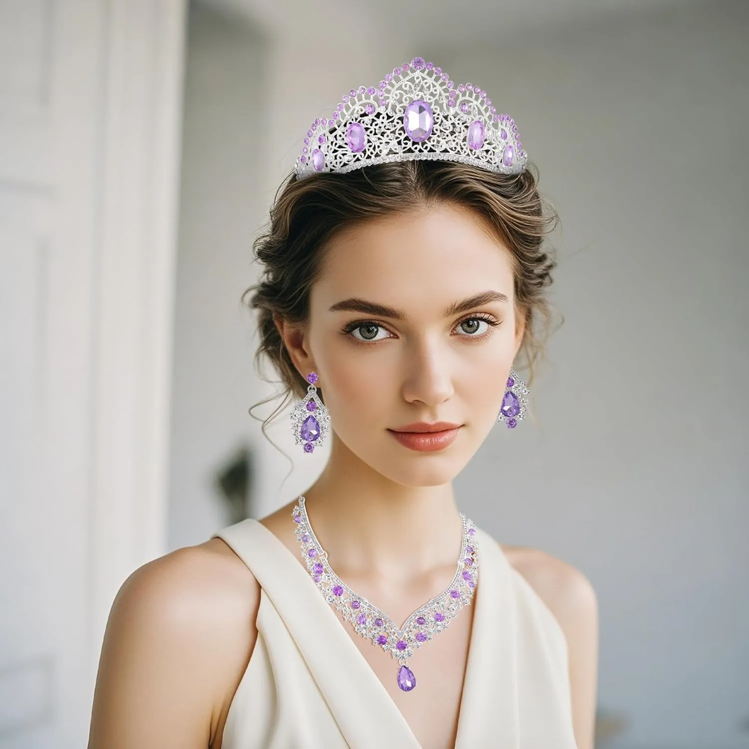 Kamirola Tiaras and Crowns for Women,Tiaras Earrings Necklace, Crystal Bridal Jewelry Set, Costume Party Halloween Prom Pageant Jewelry for Women