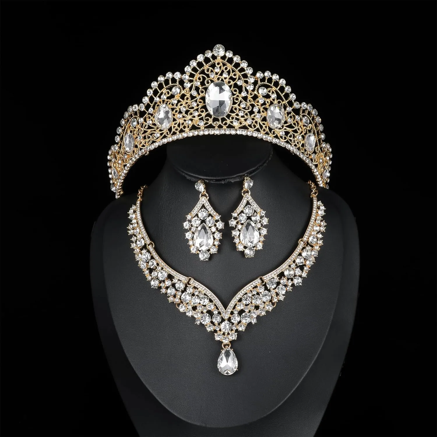 Kamirola Tiaras and Crowns for Women,Tiaras Earrings Necklace, Crystal Bridal Jewelry Set, Costume Party Halloween Prom Pageant Jewelry for Women