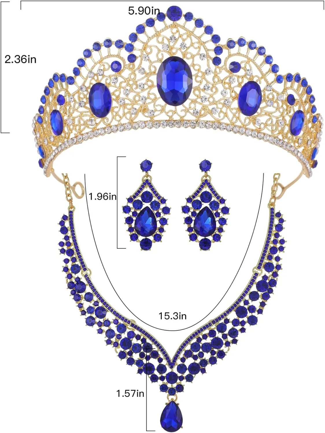 Kamirola Tiaras and Crowns for Women,Tiaras Earrings Necklace, Crystal Bridal Jewelry Set, Costume Party Halloween Prom Pageant Jewelry for Women