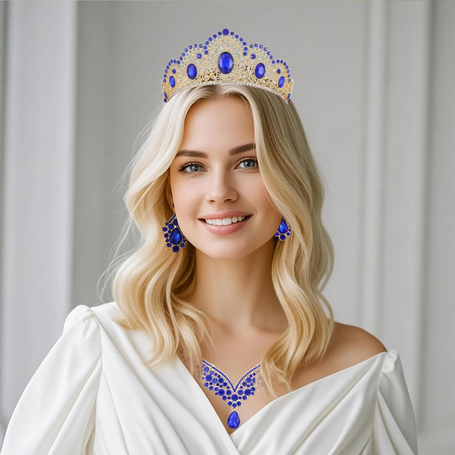 Kamirola Tiaras and Crowns for Women,Tiaras Earrings Necklace, Crystal Bridal Jewelry Set, Costume Party Halloween Prom Pageant Jewelry for Women
