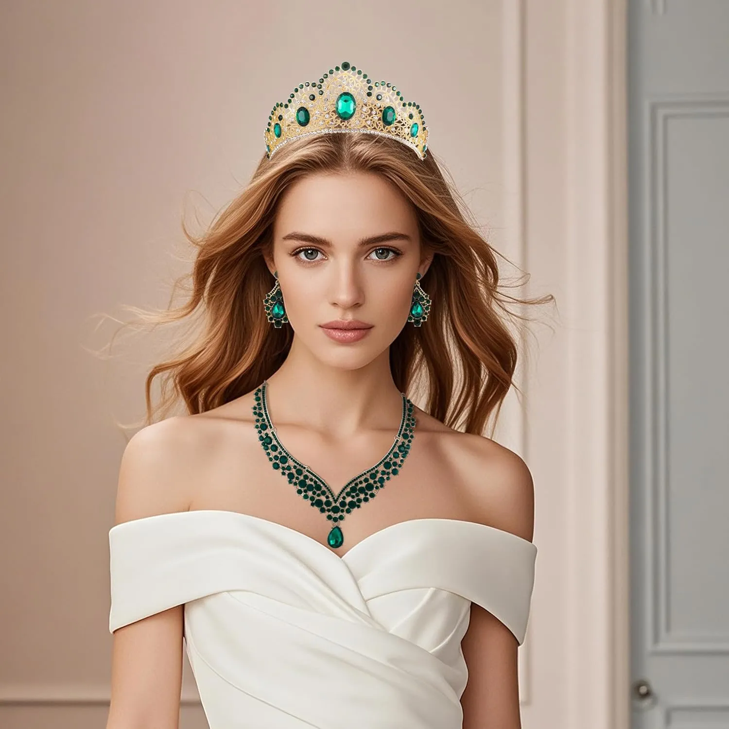 Kamirola Tiaras and Crowns for Women,Tiaras Earrings Necklace, Crystal Bridal Jewelry Set, Costume Party Halloween Prom Pageant Jewelry for Women