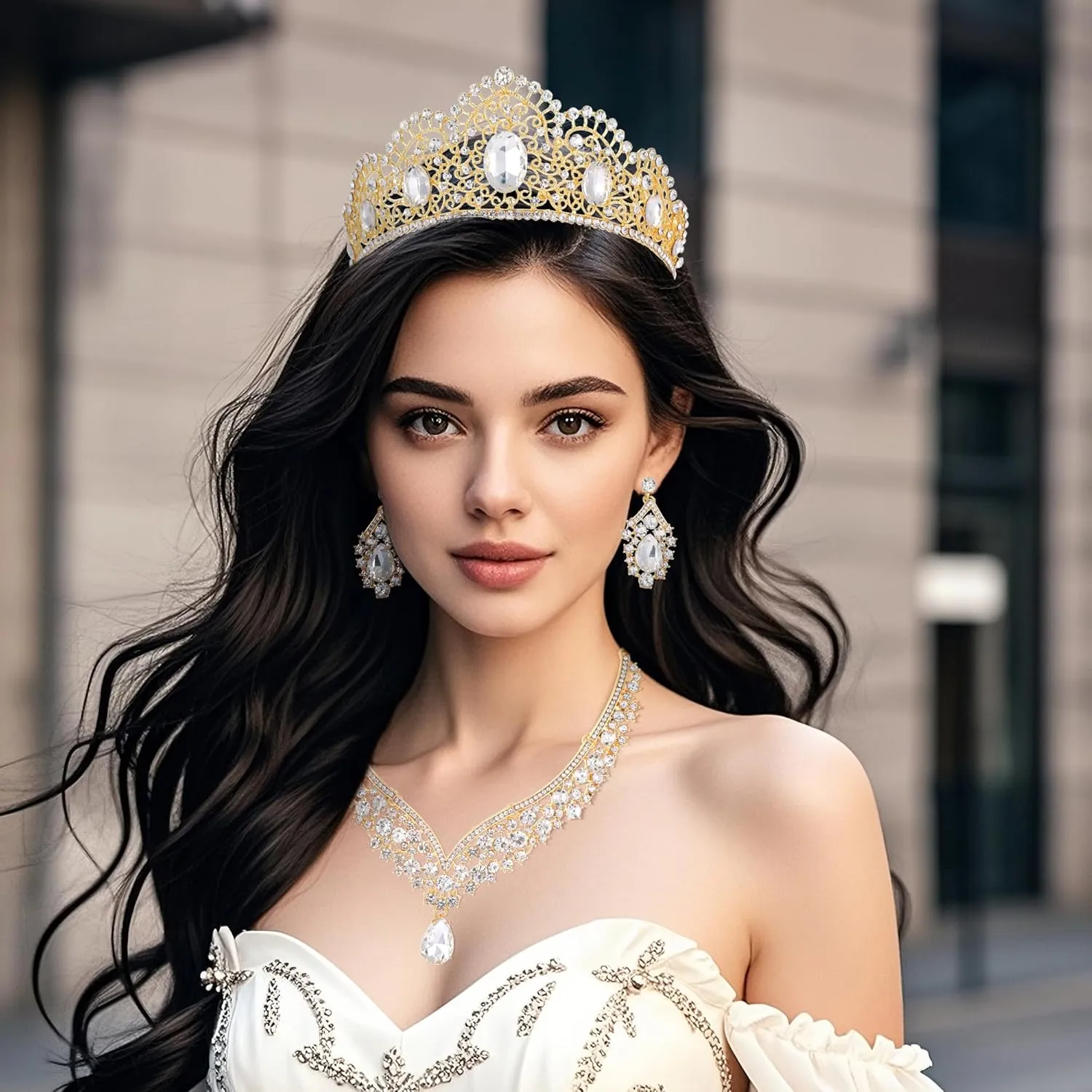 Kamirola Tiaras and Crowns for Women,Tiaras Earrings Necklace, Crystal Bridal Jewelry Set, Costume Party Halloween Prom Pageant Jewelry for Women