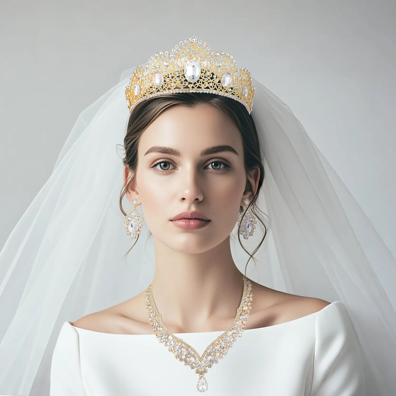 Kamirola Tiaras and Crowns for Women,Tiaras Earrings Necklace, Crystal Bridal Jewelry Set, Costume Party Halloween Prom Pageant Jewelry for Women