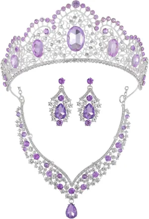 Kamirola Tiaras and Crowns for Women,Tiaras Earrings Necklace, Crystal Bridal Jewelry Set, Costume Party Halloween Prom Pageant Jewelry for Women