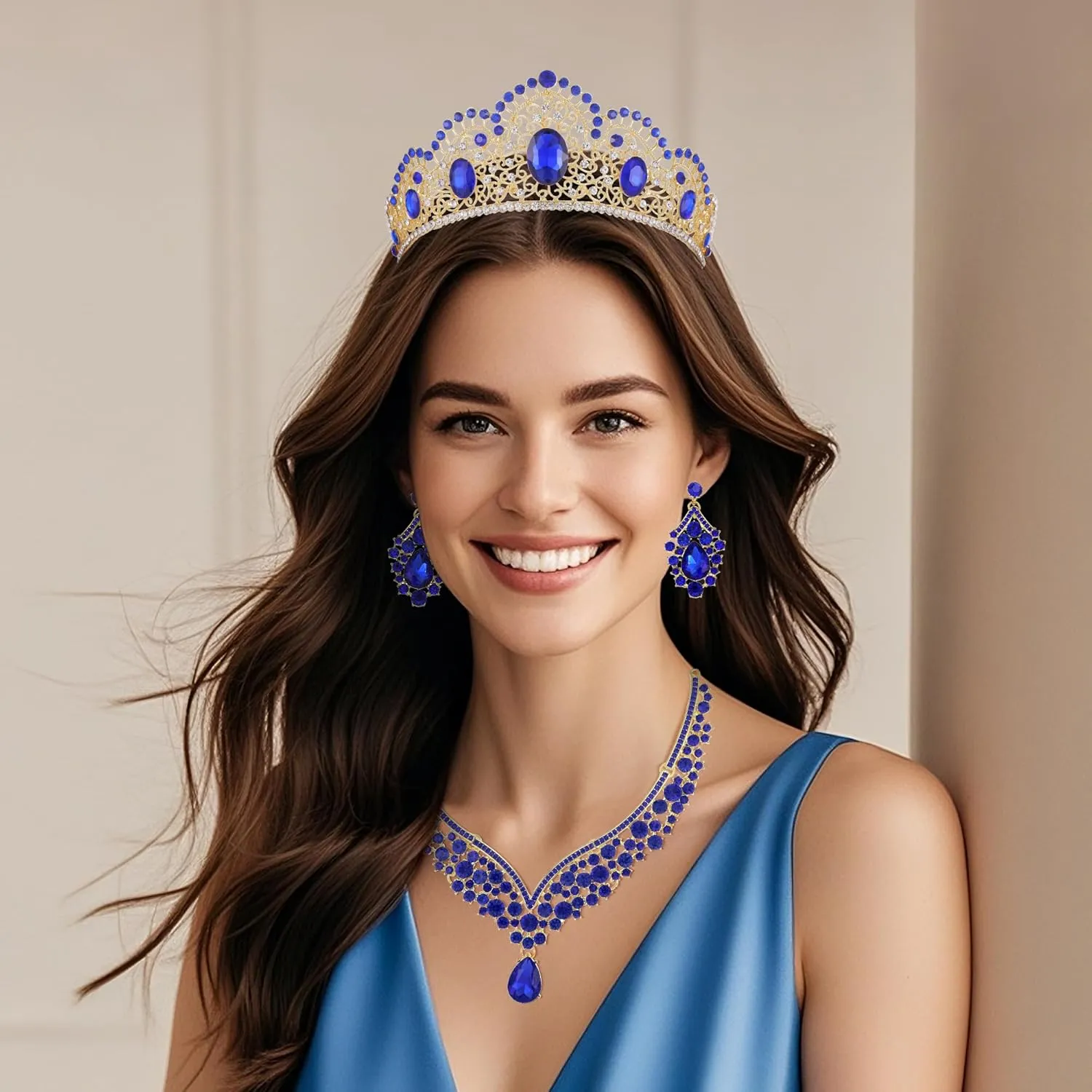 Kamirola Tiaras and Crowns for Women,Tiaras Earrings Necklace, Crystal Bridal Jewelry Set, Costume Party Halloween Prom Pageant Jewelry for Women