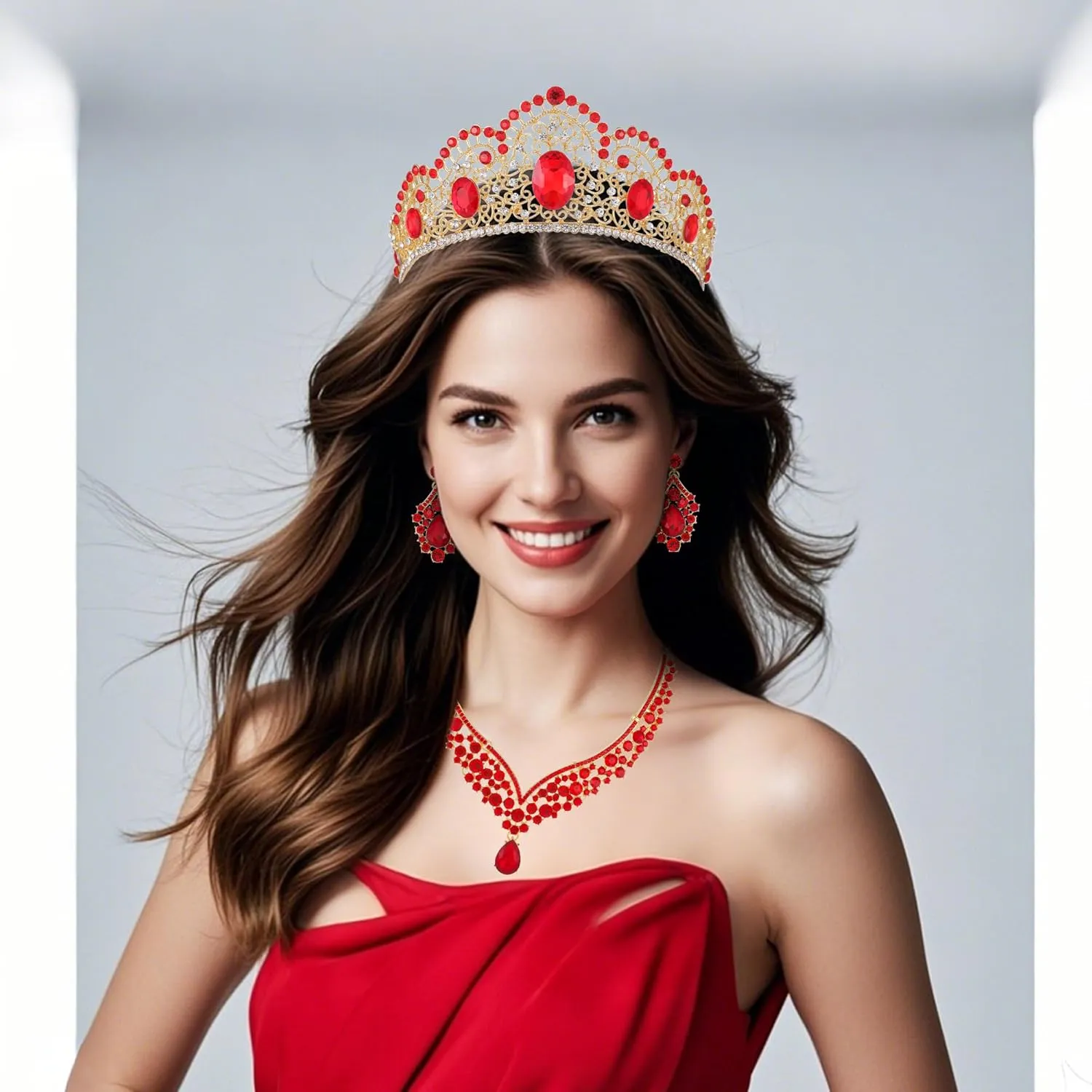 Kamirola Tiaras and Crowns for Women,Tiaras Earrings Necklace, Crystal Bridal Jewelry Set, Costume Party Halloween Prom Pageant Jewelry for Women
