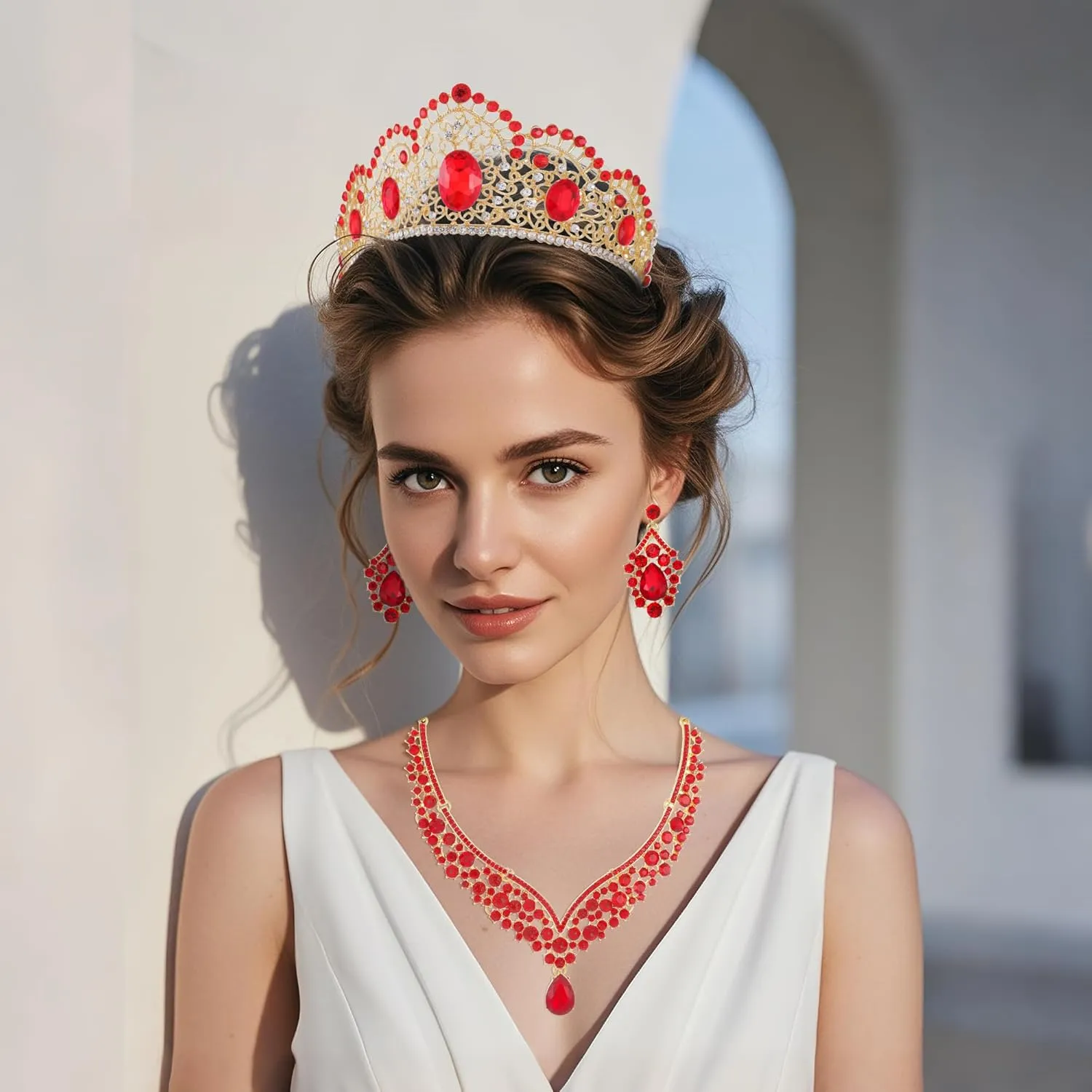 Kamirola Tiaras and Crowns for Women,Tiaras Earrings Necklace, Crystal Bridal Jewelry Set, Costume Party Halloween Prom Pageant Jewelry for Women