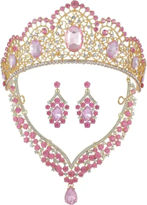 Kamirola Tiaras and Crowns for Women,Tiaras Earrings Necklace, Crystal Bridal Jewelry Set, Costume Party Halloween Prom Pageant Jewelry for Women