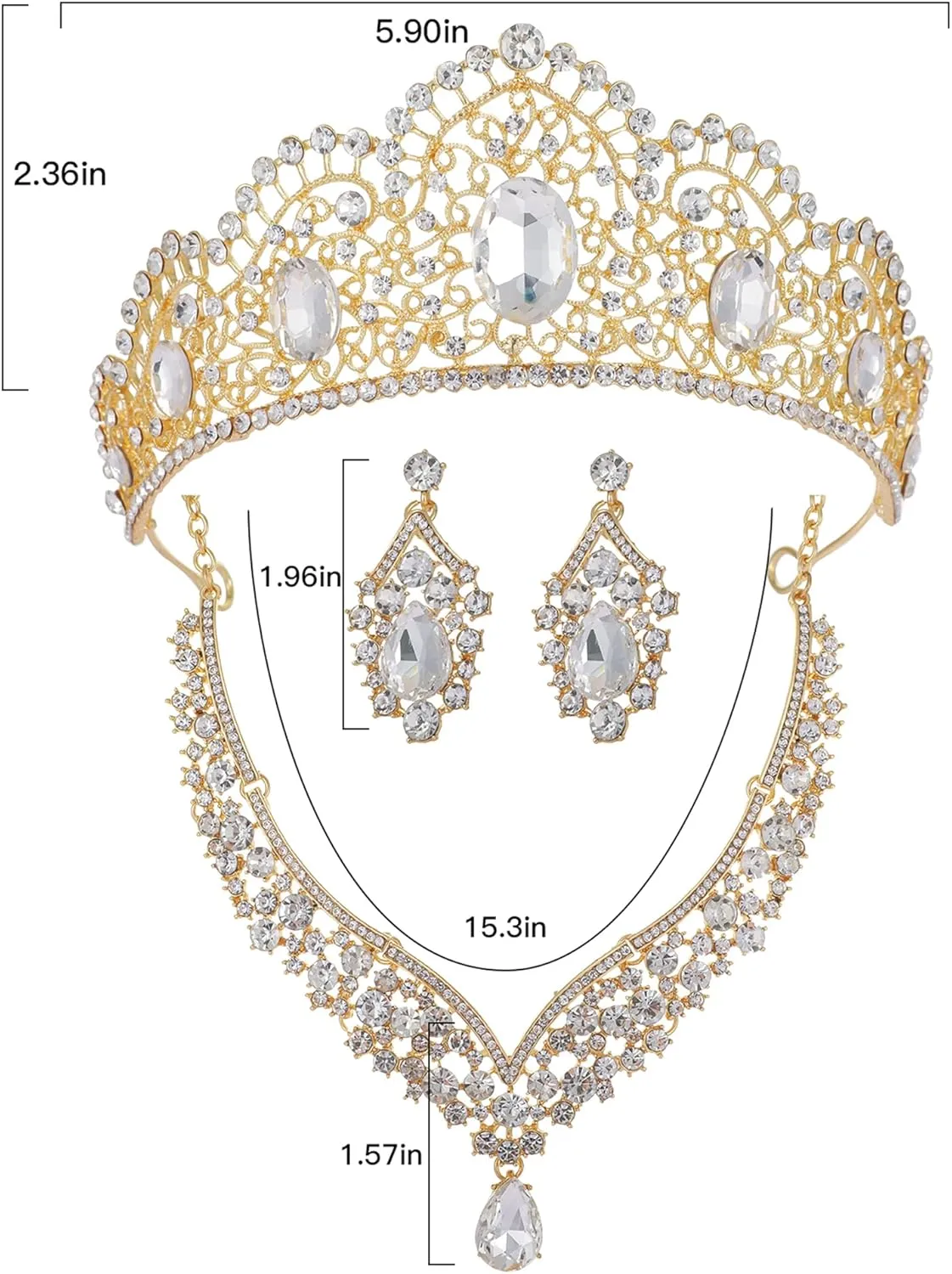 Kamirola Tiaras and Crowns for Women,Tiaras Earrings Necklace, Crystal Bridal Jewelry Set, Costume Party Halloween Prom Pageant Jewelry for Women