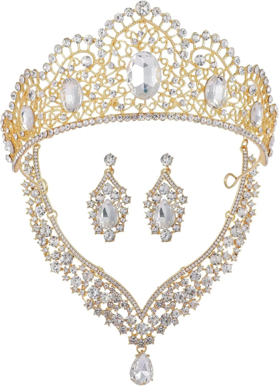Kamirola Tiaras and Crowns for Women,Tiaras Earrings Necklace, Crystal Bridal Jewelry Set, Costume Party Halloween Prom Pageant Jewelry for Women