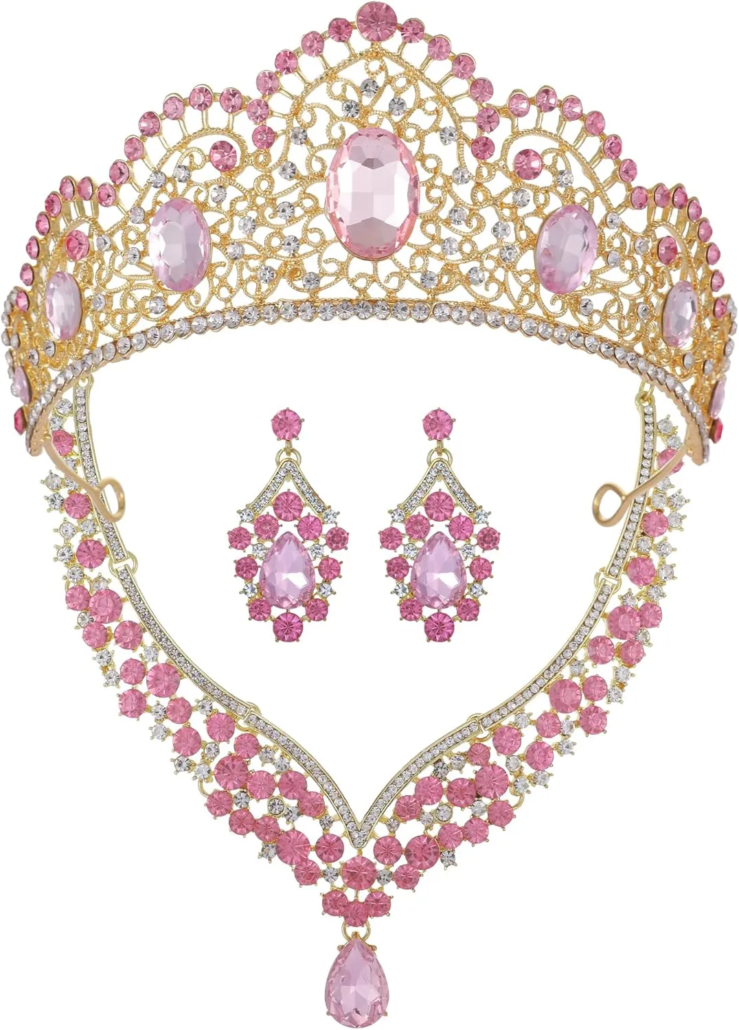 Kamirola Tiaras and Crowns for Women,Tiaras Earrings Necklace, Crystal Bridal Jewelry Set, Costume Party Halloween Prom Pageant Jewelry for Women
