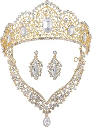Kamirola Tiaras and Crowns for Women,Tiaras Earrings Necklace, Crystal Bridal Jewelry Set, Costume Party Halloween Prom Pageant Jewelry for Women