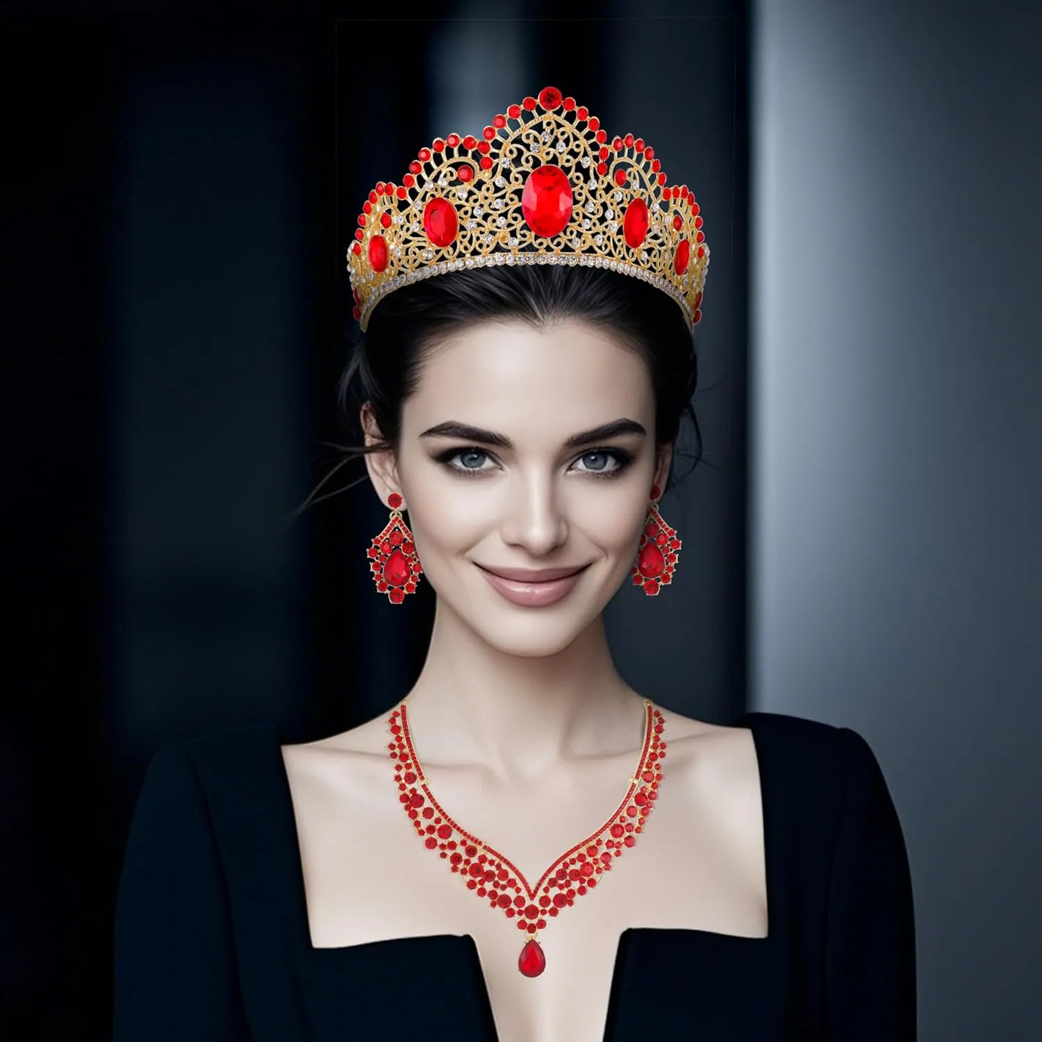 Kamirola Tiaras and Crowns for Women,Tiaras Earrings Necklace, Crystal Bridal Jewelry Set, Costume Party Halloween Prom Pageant Jewelry for Women