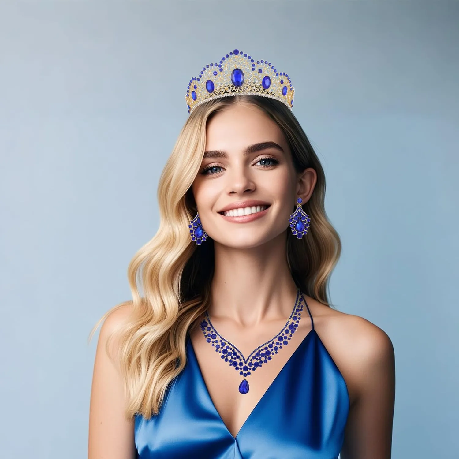 Kamirola Tiaras and Crowns for Women,Tiaras Earrings Necklace, Crystal Bridal Jewelry Set, Costume Party Halloween Prom Pageant Jewelry for Women