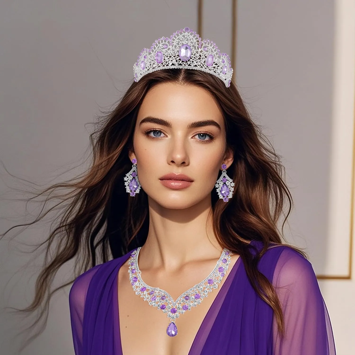 Kamirola Tiaras and Crowns for Women,Tiaras Earrings Necklace, Crystal Bridal Jewelry Set, Costume Party Halloween Prom Pageant Jewelry for Women