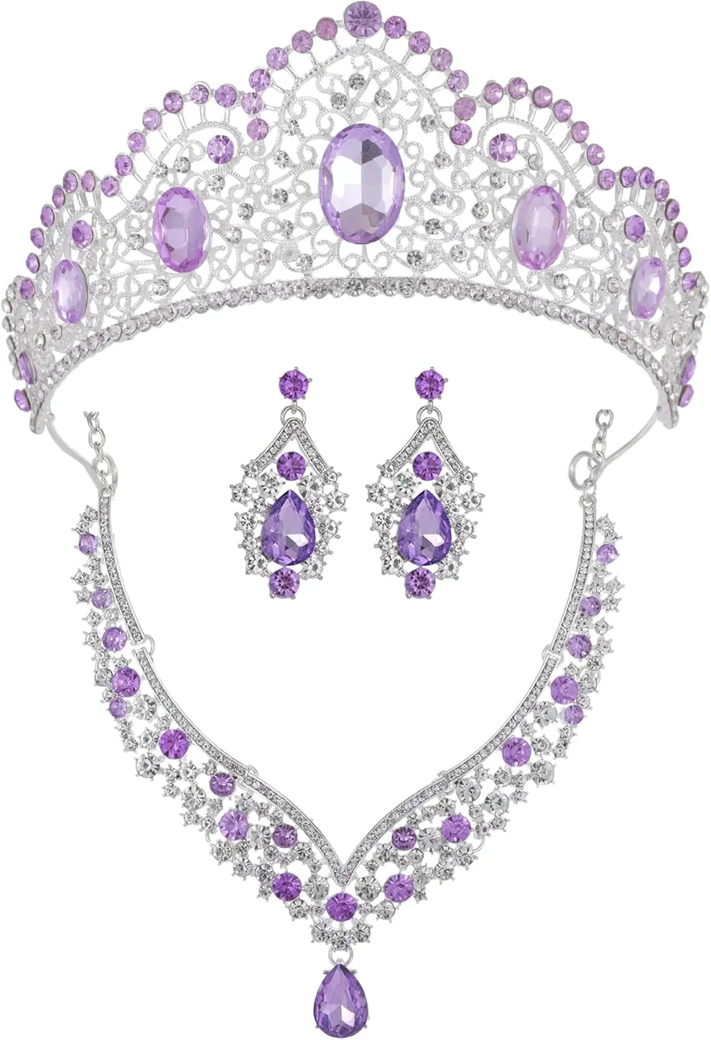Kamirola Tiaras and Crowns for Women,Tiaras Earrings Necklace, Crystal Bridal Jewelry Set, Costume Party Halloween Prom Pageant Jewelry for Women