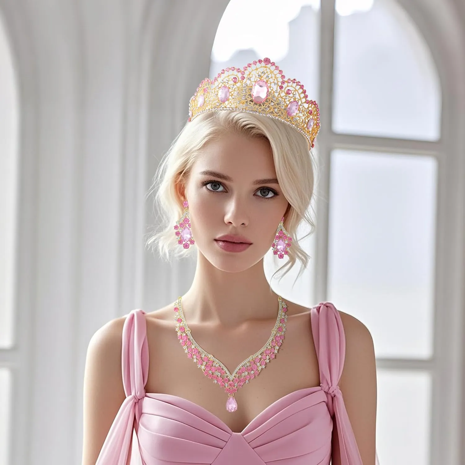 Kamirola Tiaras and Crowns for Women,Tiaras Earrings Necklace, Crystal Bridal Jewelry Set, Costume Party Halloween Prom Pageant Jewelry for Women