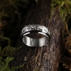 King Will 6mm 7mm 8mm Silver Black Stainless Steel Ring Spinner Ring Anxiety Relief Wedding Ring For Men Women Forest Elk Deer Family/Moon Star/Skull Head/Evil Eye/Poker Pattern Size 7-14