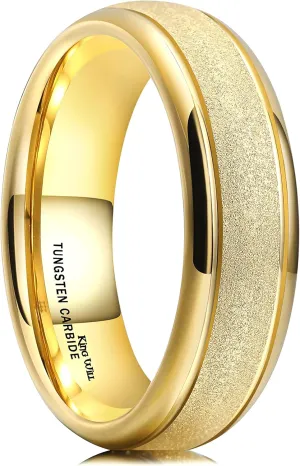 King Will 6mm 8mm Tungsten Carbide Ring Gold/Rose Gold Wedding Band for Men and Women Domed Sandblasted Finish High Polished Edge Comfort Fit Size 7-14