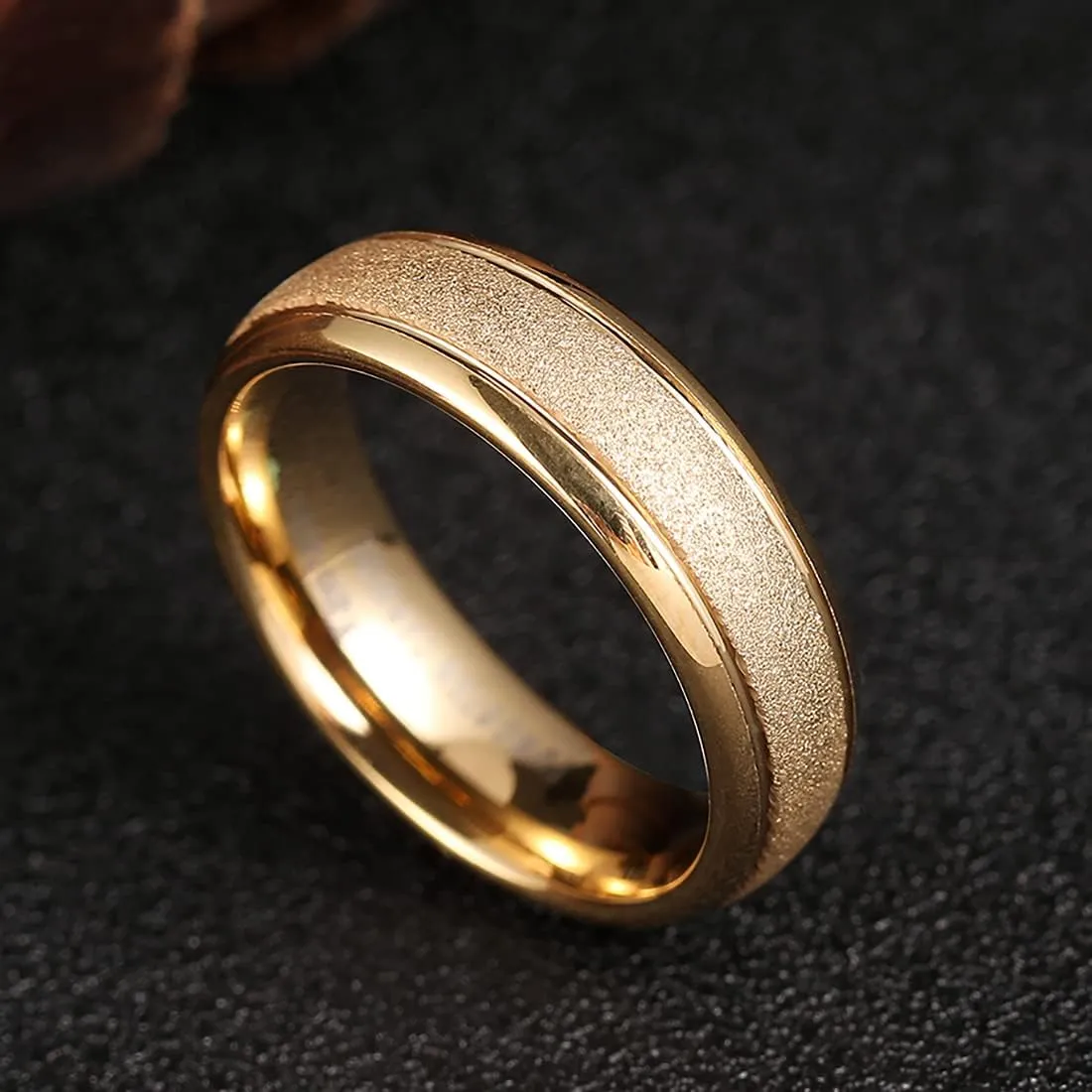 King Will 6mm 8mm Tungsten Carbide Ring Gold/Rose Gold Wedding Band for Men and Women Domed Sandblasted Finish High Polished Edge Comfort Fit Size 7-14