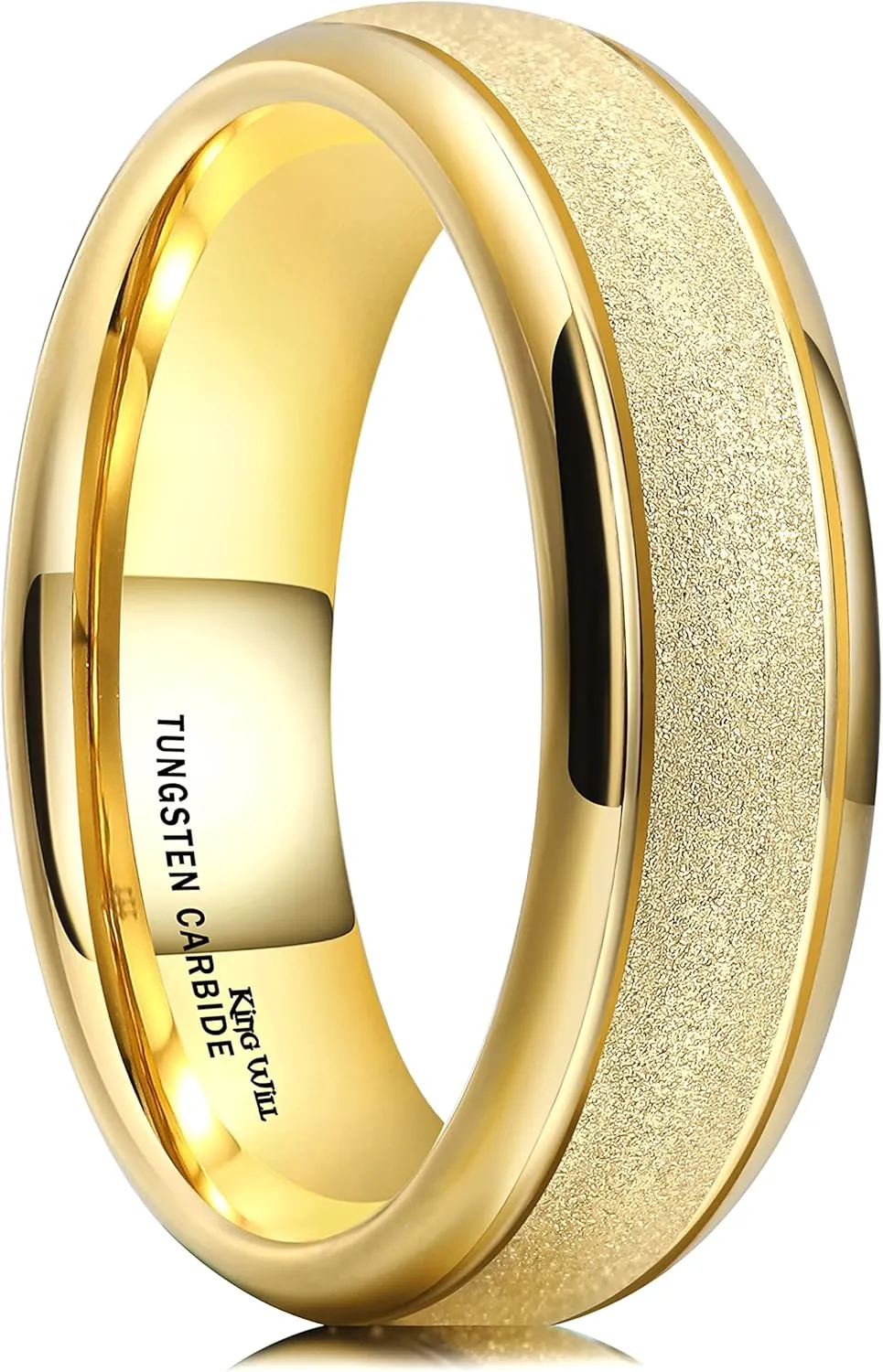 King Will 6mm 8mm Tungsten Carbide Ring Gold/Rose Gold Wedding Band for Men and Women Domed Sandblasted Finish High Polished Edge Comfort Fit Size 7-14