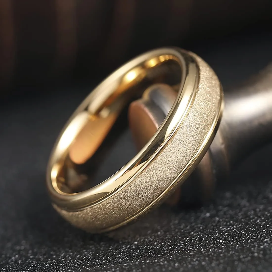 King Will 6mm 8mm Tungsten Carbide Ring Gold/Rose Gold Wedding Band for Men and Women Domed Sandblasted Finish High Polished Edge Comfort Fit Size 7-14