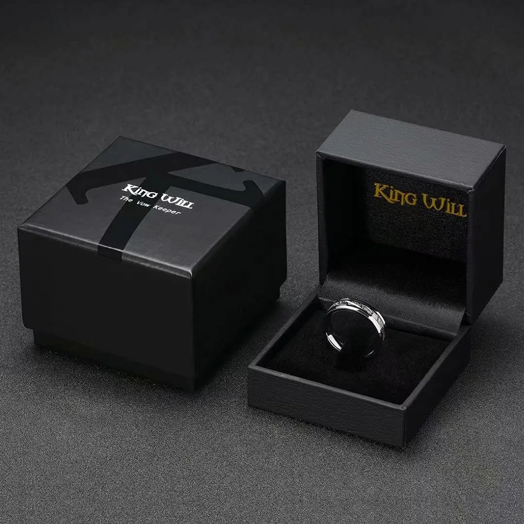 King Will 6mm/8mm Mens Black/Silver Camo Tungsten Carbide Ring Camouflage Comfort Fit Wedding Band