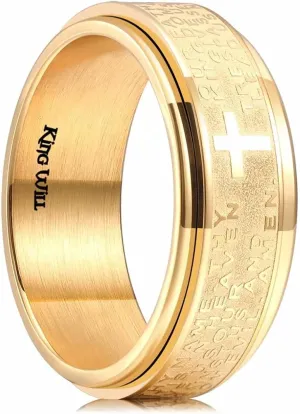King Will 8mm Black/Gold/Silver Stainless Steel Ring Lord's Prayer Rotatable Ring Men Wedding Band Rings Comfort Fit