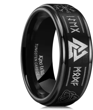 King Will 8mm Black/Silver/Blue Mens Tungsten Carbide Ring Laser Celtic Knot/Wolf Head/Dragon Polish Edge Wedding Band Comfort Fit