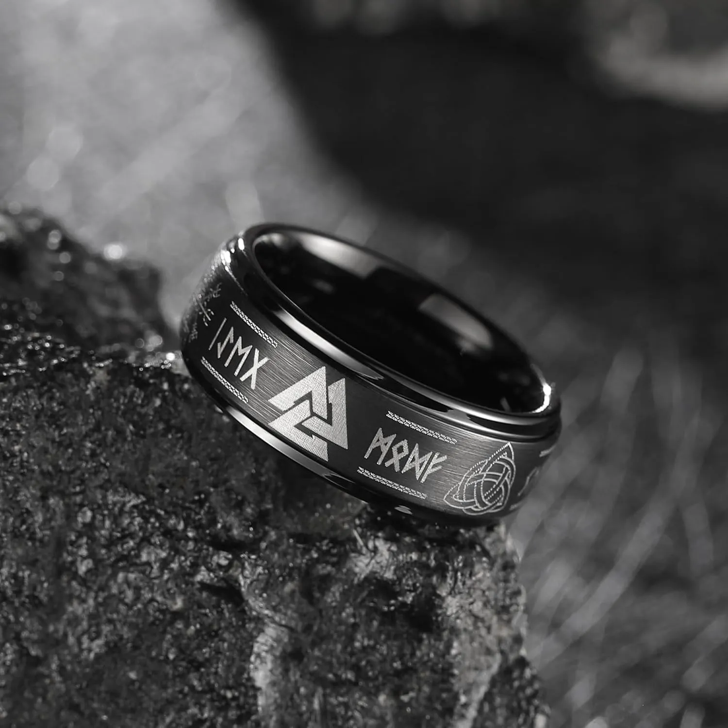 King Will 8mm Black/Silver/Blue Mens Tungsten Carbide Ring Laser Celtic Knot/Wolf Head/Dragon Polish Edge Wedding Band Comfort Fit