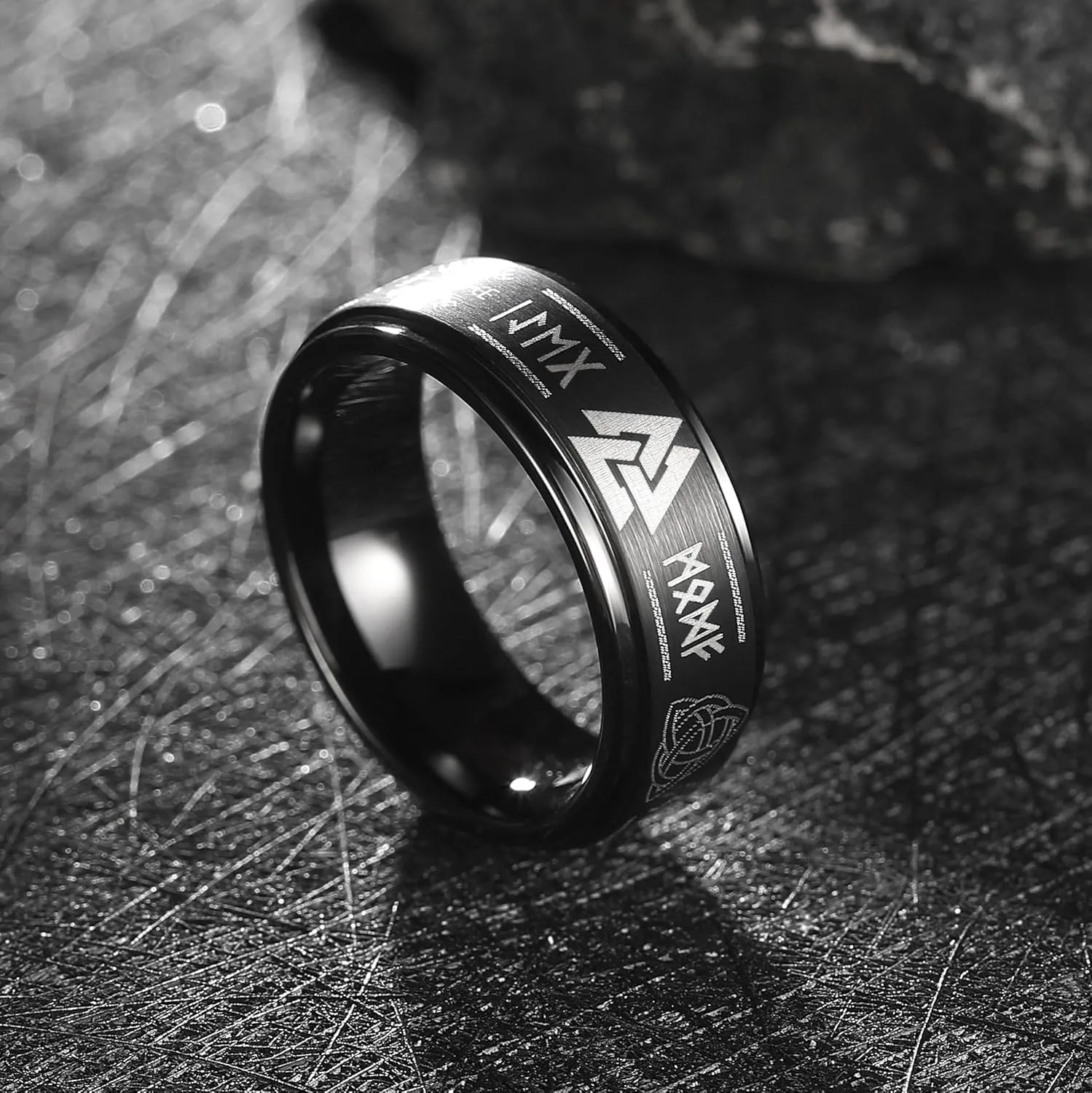 King Will 8mm Black/Silver/Blue Mens Tungsten Carbide Ring Laser Celtic Knot/Wolf Head/Dragon Polish Edge Wedding Band Comfort Fit