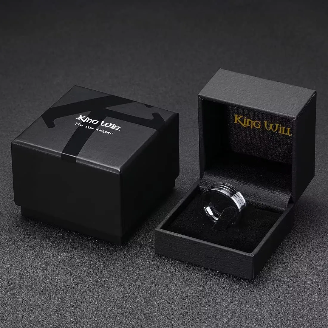 King Will 8mm Mens Silver Black Groove Tungsten Wedding Rings Black Groove Ceramic Center High Polished Surface Pipe Cut Edge Wedding Band for Men Women
