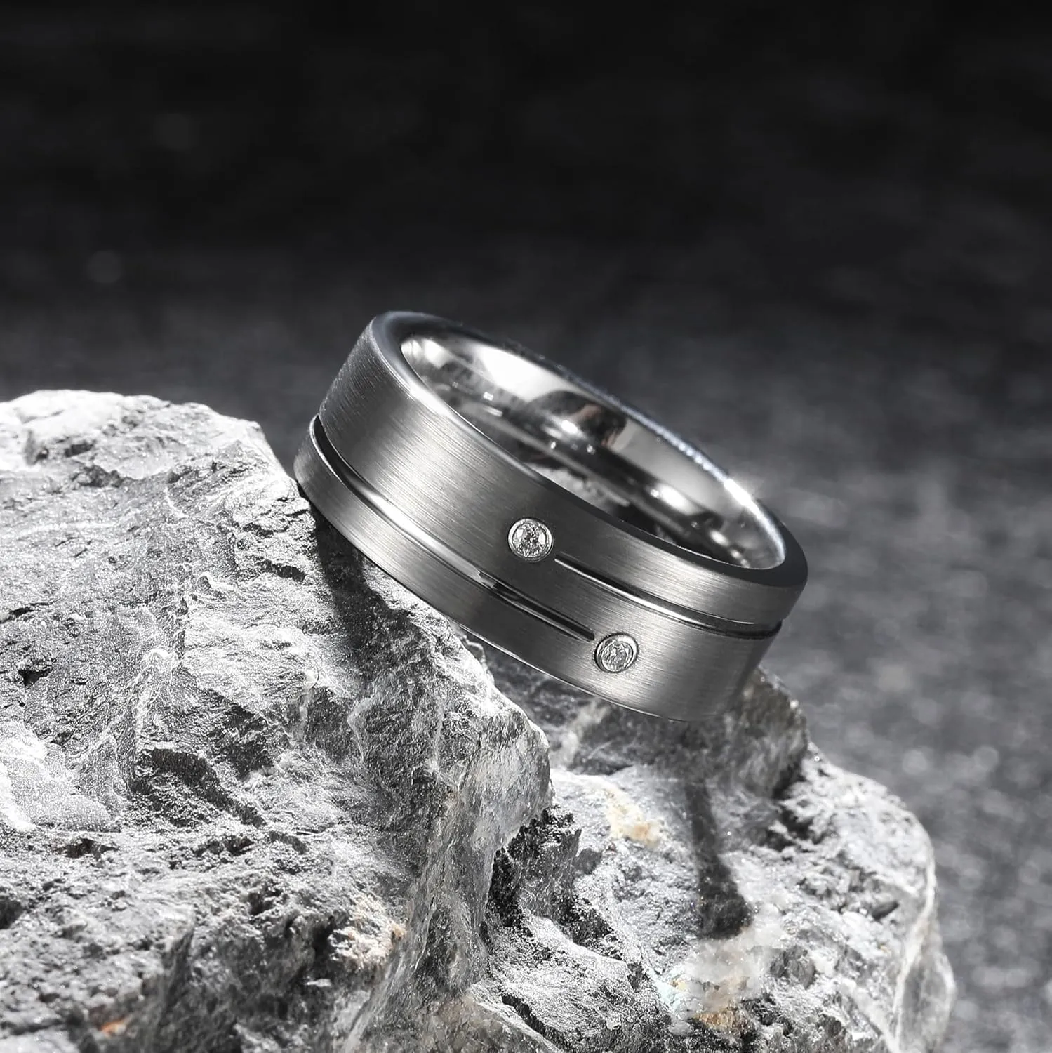 King Will 8mm Tungsten Carbide Wedding Band for Men Black Gold Silver Plated Groove Cubic Zircon Inlay Promise Ring For Him