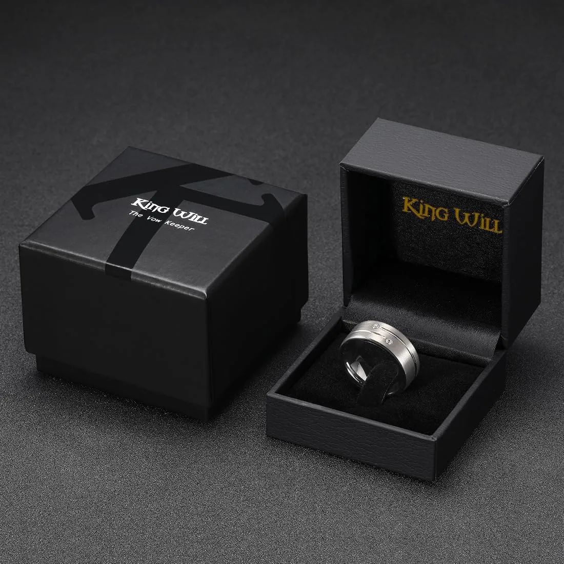 King Will 8mm Tungsten Carbide Wedding Band for Men Black Gold Silver Plated Groove Cubic Zircon Inlay Promise Ring For Him