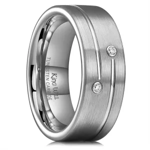 King Will 8mm Tungsten Carbide Wedding Band for Men Black Gold Silver Plated Groove Cubic Zircon Inlay Promise Ring For Him
