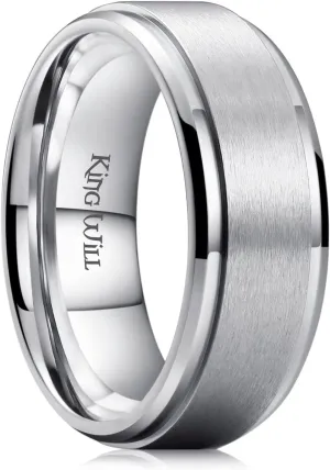 King Will Basic 3mm 5mm 6mm 7mm 8mm 9mm Silver/Black Titanium Ring Matte Finished Wedding Band Comfort Fit Beveled Edge