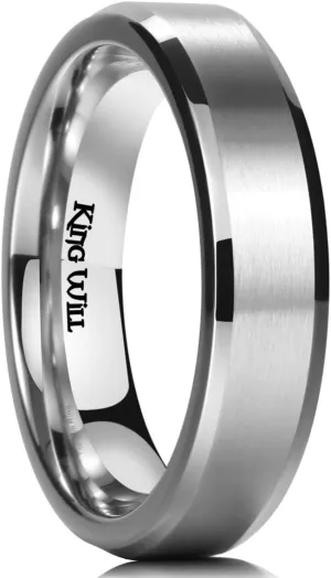 King Will Basic 3mm 5mm 6mm 7mm 8mm 9mm Silver/Black Titanium Ring Matte Finished Wedding Band Comfort Fit Beveled Edge