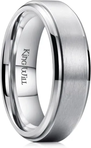 King Will Basic 3mm 5mm 6mm 7mm 8mm 9mm Silver/Black Titanium Ring Matte Finished Wedding Band Comfort Fit Beveled Edge