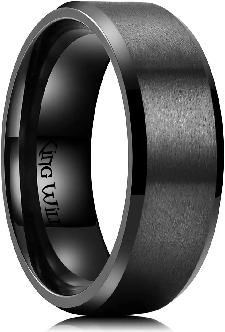 King Will Basic 3mm 5mm 6mm 7mm 8mm 9mm Silver/Black Titanium Ring Matte Finished Wedding Band Comfort Fit Beveled Edge