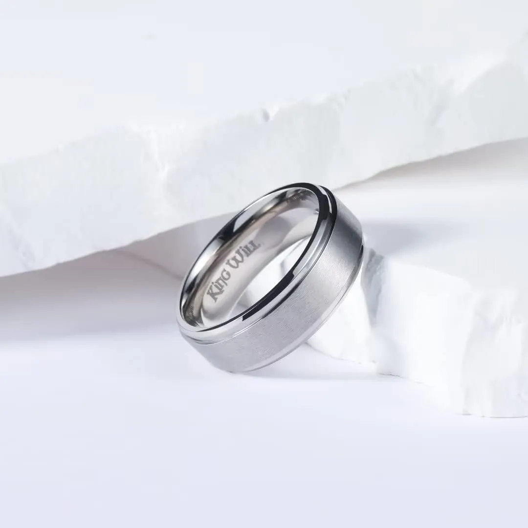 King Will Basic 3mm 5mm 6mm 7mm 8mm 9mm Silver/Black Titanium Ring Matte Finished Wedding Band Comfort Fit Beveled Edge